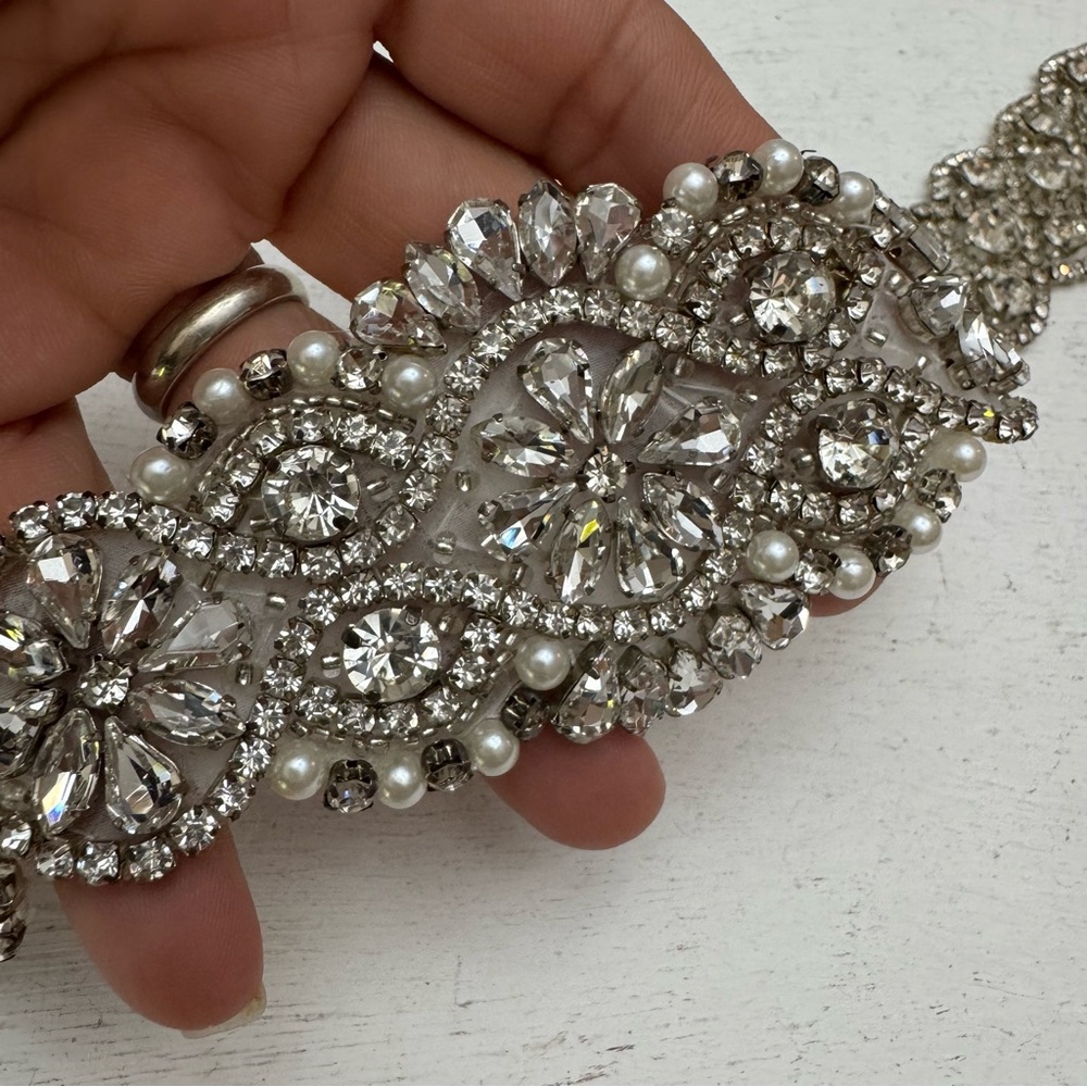 Rhinestone Wedding Belt Costume Sash Applique Bling Bead Crystal Headband Motif - Picture 10 of 15